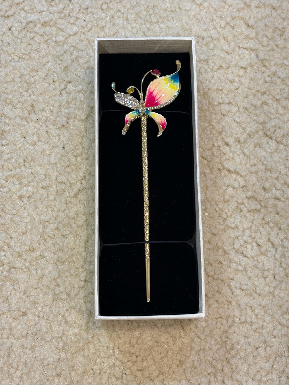 Gold-Tone Multicolor Butterfly Hair Stick